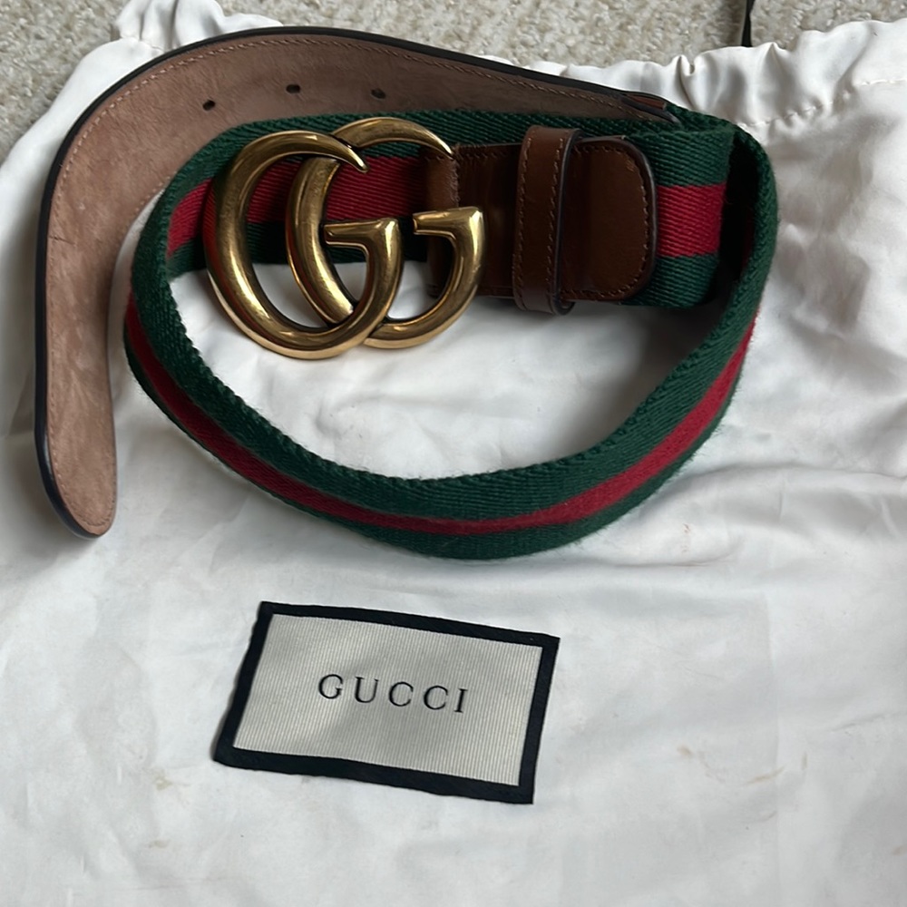 Gucci belt green/red double G fabric leather belt.